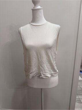 Varley White Textured Sleeveless Crew Tank